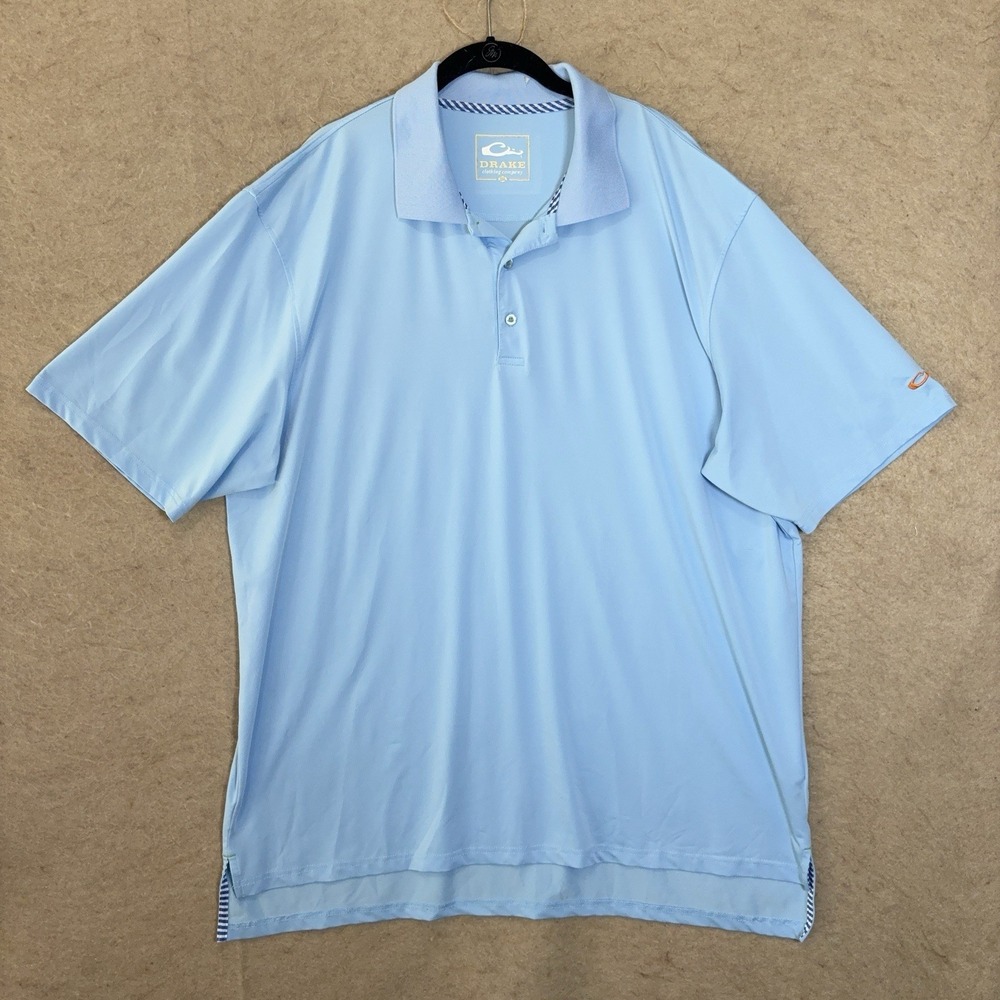 Drake Waterfowl Polo Shirt Mens 2XL Blue Short Sleeve Stretch Lightweight‎